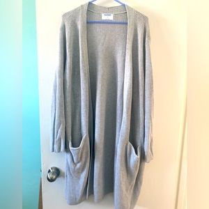 Women’s 3X grey textured shaker-stitch long-line open front cardigan